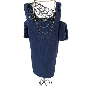J.Crew Navy Off-Shoulder Textured Knit Mini Dress With Ruffle Sleeves Size XL